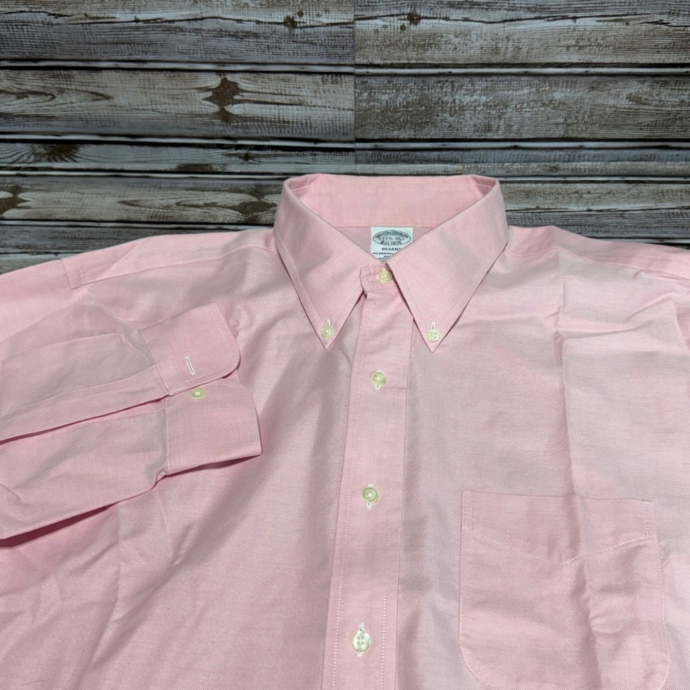 Brooks Brothers Button Down Shirt Mens 17.5-36 Pink Regent Non-Iron Cotton